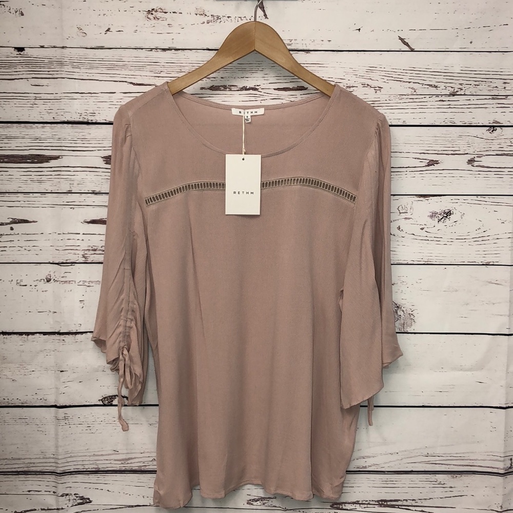 RETHM blush pink‎ drawstring sleeve peasant top